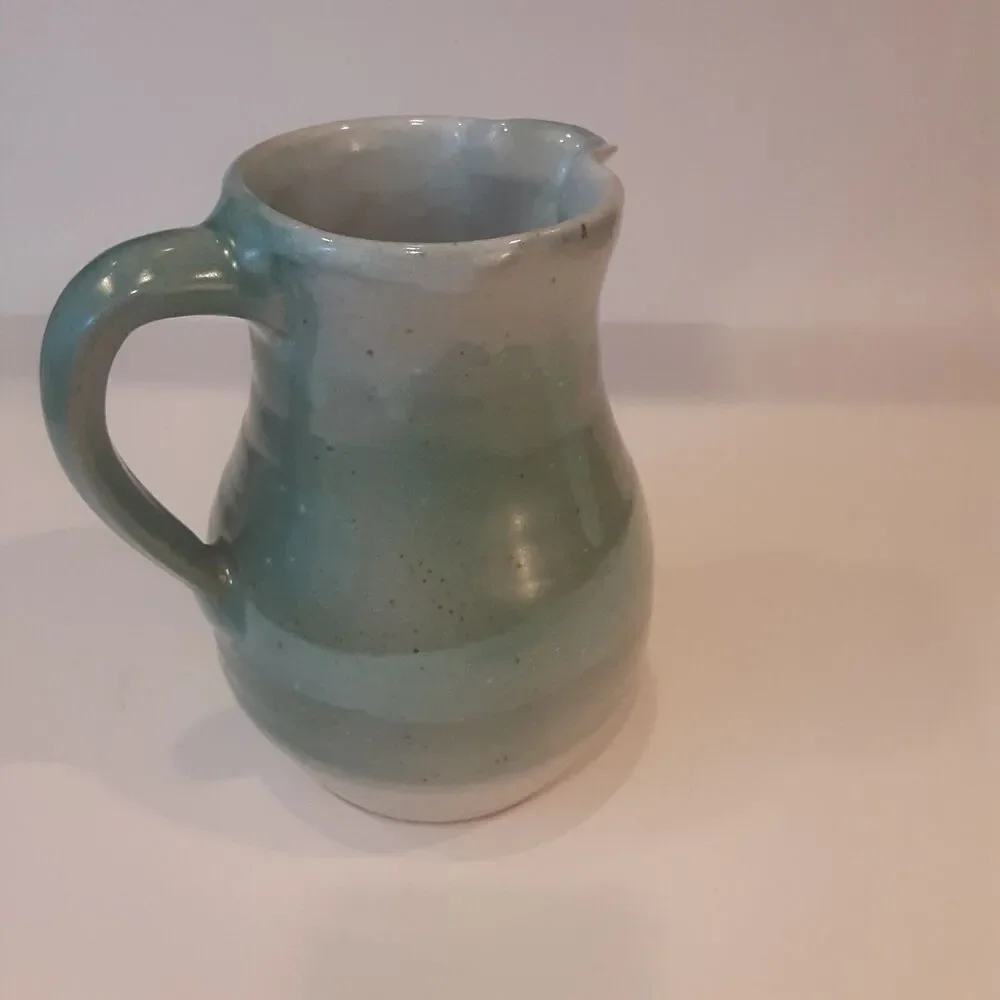 Artist Signed Stoneware Pitcher Sea Blues Versatile Decor